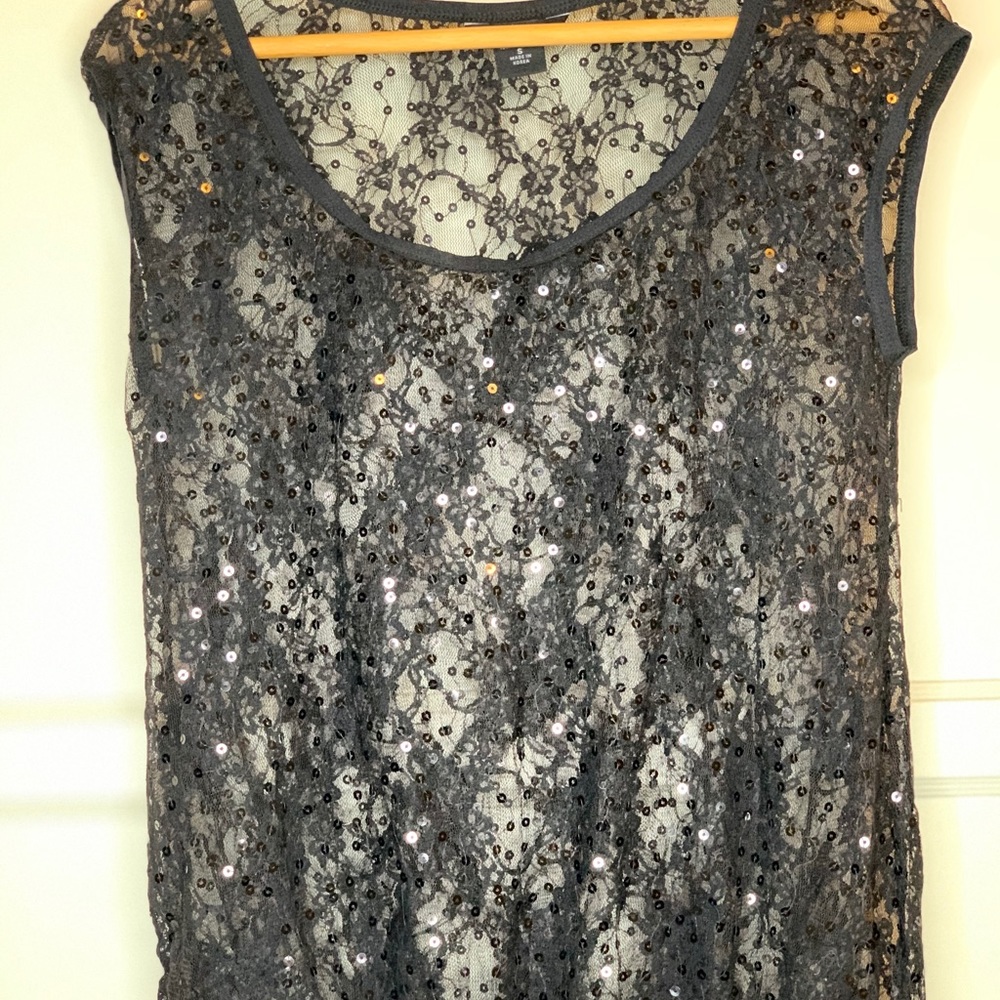 Moda International Sheer Black Sequin Top